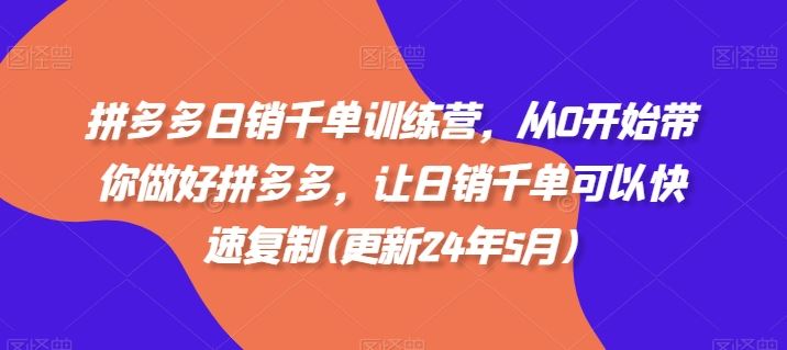 拼多多日销千单训练营，从0开始带你做好拼多多，让日销千单可以快速复制(更新24年7月)-轻创淘金网
