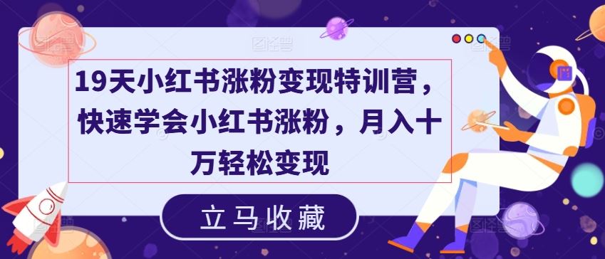 19天小红书涨粉变现特训营，快速学会小红书涨粉，月入十万轻松变现-轻创淘金网