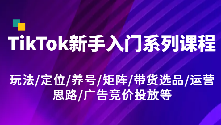 TikTok新手入门系列课程，玩法/定位/养号/矩阵/带货选品/运营思路/广告竞价投放等-轻创淘金网