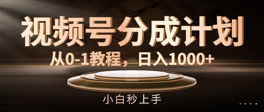 （11931期）视频号分成计划，从0-1教程，日入1000+-轻创淘金网