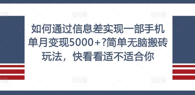 如何通过信息差实现一部手机单月变现5000+?简单无脑搬砖玩法，快看看适不适合你【揭秘】-轻创淘金网